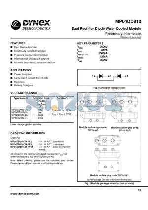 MP04DD810-28-W2 datasheet - Dual Rectifier Diode Water Cooled Module Preliminary Information