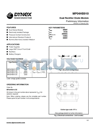 MP04HB910-24 datasheet - Dual Rectifier Diode Module Preliminary Information
