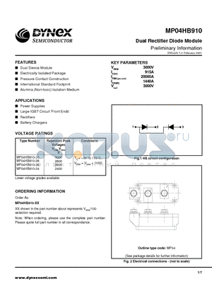 MP04HB910-26 datasheet - Dual Rectifier Diode Module Preliminary Information