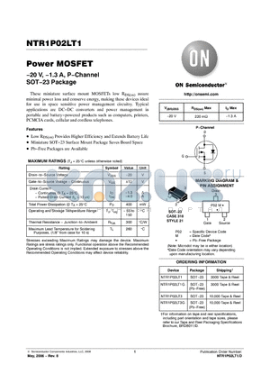 NTR1P02LT1_06 datasheet - Power MOSFET -20 V, -1.3 A, P-Channel SOT-23 Package