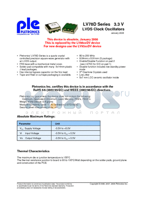 LV7820DEV-125.0M-1K datasheet - LVDS Clock Oscillators