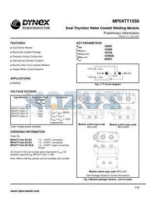 MP04TT1550-16-W3A datasheet - Dual Thyristor Water Cooled Welding Module Preliminary Information