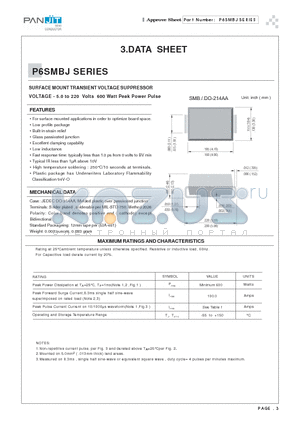 P6SMBJ110A datasheet - SURFACE MOUNT TRANSIENT VOLTAGE SUPPRESSOR(VOLTAGE - 5.0 to 220 Volts 600 Watt Peak Power Pulse)