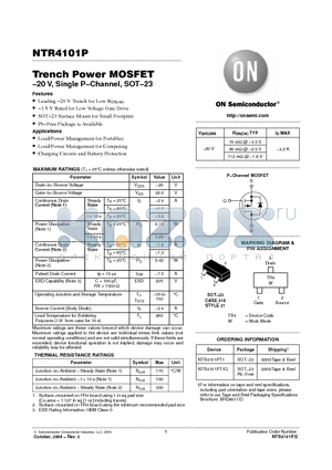 NTR4101P datasheet - Trench Power MOSFET -20 V, Single P-Channel, SOT-23