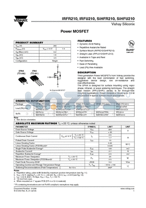 IRFR210PBF datasheet - Power MOSFET