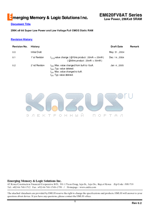 EM6320FU8BT-55LL datasheet - 256K x8 bit Super Low Power and Low Voltage Full CMOS Static RAM