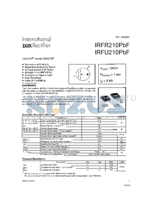 IRFR210PBF datasheet - HEXFET POWER MOSFET