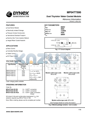 MP04TT500-28-W2 datasheet - Dual Thyristor Water Cooled Module Advance Information