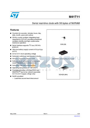 M41T11M6F datasheet - Serial real-time clock with 56 bytes of NVRAM