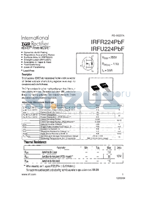 IRFR224PBF datasheet - HEXFET Power MOSFET