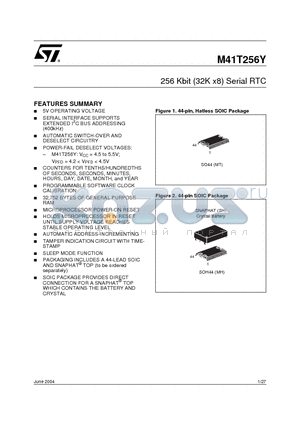 M41T256YMH7 datasheet - 256 Kbit 32K x8 SERIAL RTC