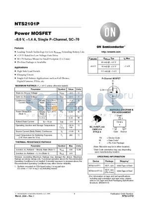 NTS2101PT1 datasheet - Power MOSFET −8.0 V, −1.4 A, Single P−Channel, SC−70