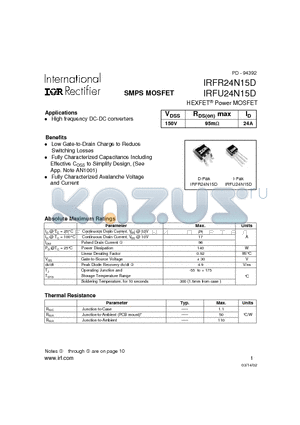 IRFR24N15D datasheet - SMPS MOSFET