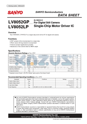 LV8052LP datasheet - Bi-CMOS IC For Digital Still Camera Single-Chip Motor Driver IC