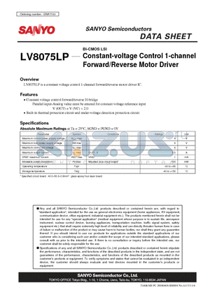 LV8075LP datasheet - Bi-CMOS LSI Constant-voltage Control 1-channel Forward/Reverse Motor Driver