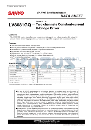 LV8081GQ datasheet - Two channels Constant-current H-bridge Driver