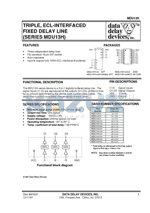 MDU13H-3M datasheet - TRIPLE, ECL-INTERFACED FIXED DELAY LINE (SERIES MDU13H)