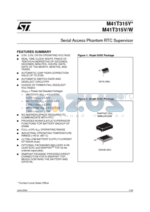 M41T315V-85MQ6E datasheet - Serial Access Phantom RTC Supervisor