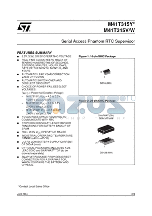 M41T315V-85MQ6F datasheet - Serial Access Phantom RTC Supervisor
