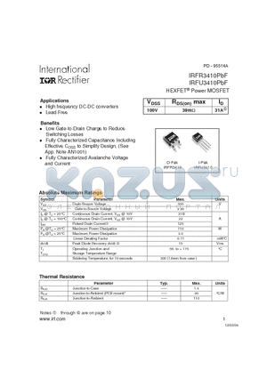 IRFR3410PBF datasheet - HEXFET Power MOSFET