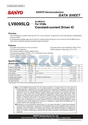 LV8095LQ datasheet - Bi-CMOS IC For VCMs Constant-current Driver IC