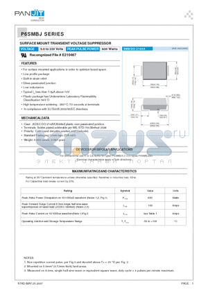 P6SMBJ120 datasheet - SURFACE MOUNT TRANSIENT VOLTAGE SUPPRESSOR