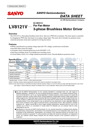 LV8121V datasheet - For Fan Motor 3-phase Brushless Motor Driver