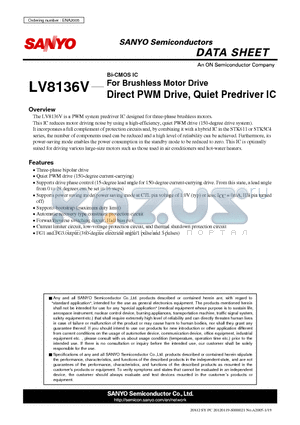 LV8136V datasheet - Bi-CMOS IC For Brushless Motor Drive Direct PWM Drive, Quiet Predriver IC