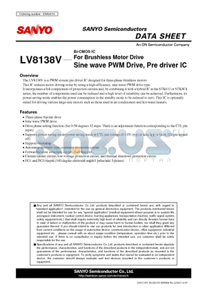 LV8138V datasheet - Bi-CMOS IC For Brushless Motor Drive Sine wave PWM Drive, Pre driver IC