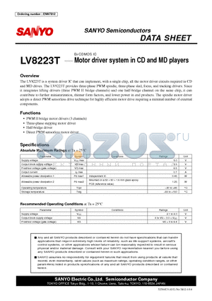 LV8223T datasheet - Motor driver system in CD and MD players