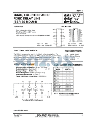 MDU14-15C4 datasheet - QUAD, ECL-INTERFACED FIXED DELAY LINE (SERIES MDU14)