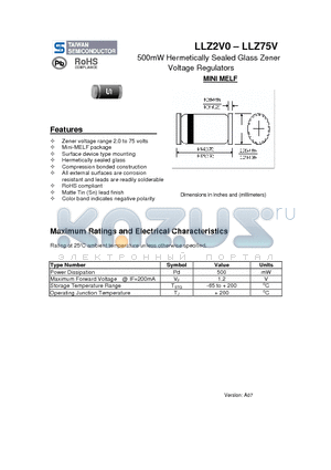 LLZ22V datasheet - 500mW Hermetically Sealed Glass Zener Voltage Regulators