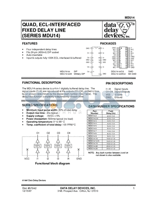 MDU14-25MC4 datasheet - QUAD, ECL-INTERFACED FIXED DELAY LINE (SERIES MDU14)
