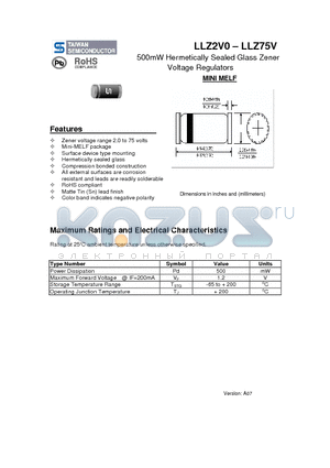 LLZ27V datasheet - 500mW Hermetically Sealed Glass Zener Voltage Regulators