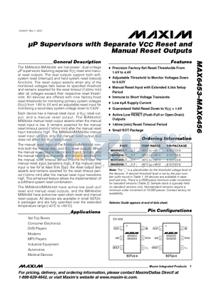 MAX6454UT16S datasheet - uP Supervisors with Separate VCC Reset and Manual Reset Outputs