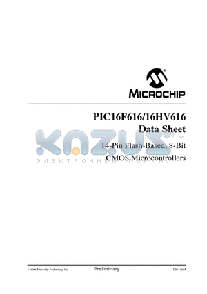 PIC16HV616-E/P datasheet - 14-Pin Flash-Based, 8-Bit CMOS Microcontrollers
