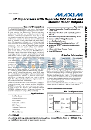 MAX6454UT16S datasheet - Supervisors with Separate VCC Reset and Manual Reset Outputs