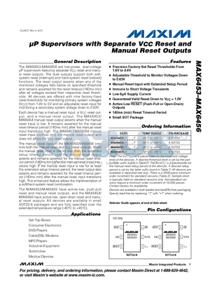MAX6453UT29S datasheet - Supervisors with Separate VCC Reset and Manual Reset Outputs