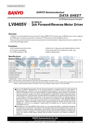 LV8405V datasheet - 2ch Forward/Reverse Motor Driver