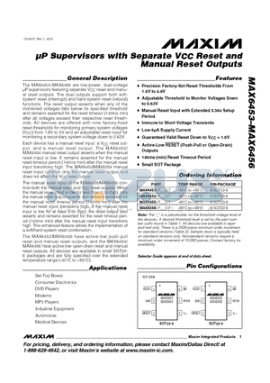 MAX6455 datasheet - uP Supervisors with Separate VCC Reset and Manual Reset Outputs