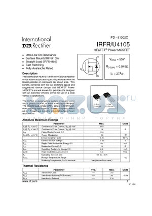 IRFR4105 datasheet - Power MOSFET(Vdss=55V, Rds(on)=0.045ohm, Id=27A)