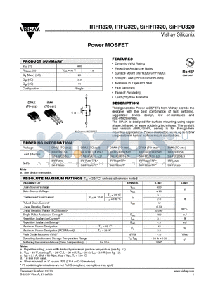 IRFR320TRR datasheet - Power MOSFET