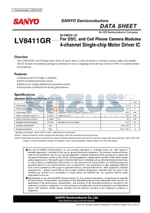 LV8411GR datasheet - For DSC, and Cell Phone Camera Modules 4-channel Single-chip Motor Driver IC