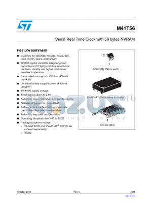M41T56M6F datasheet - 512 bit 64b x8 Serial Access TIMEKEEPER SRAM
