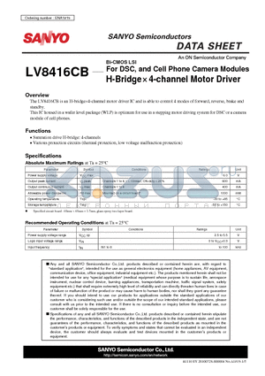 LV8416CB datasheet - For DSC, and Cell Phone Camera Modules H-Bridge x 4-channel Motor Driver