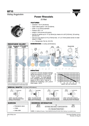 MP10 datasheet - Power Rheostats