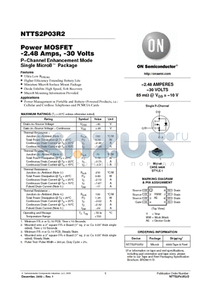 NTTS2P03R2 datasheet - Power MOSFET -2.48 Amps, -30 Volts P−Channel Enhancement Mode Single Micro8 Package