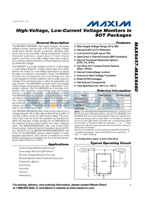 MAX6458UKD3C-T datasheet - High-Voltage, Low-Current Voltage Monitors in SOT Packages