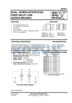 MDU28C-100 datasheet - DUAL, HCMOS-INTERFACED FIXED DELAY LINE