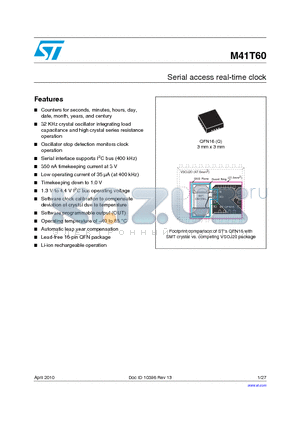 M41T60_10 datasheet - Serial access real-time clock